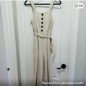 Lost + Wander Linen Jumpsuit – Beige Button Front | Size S